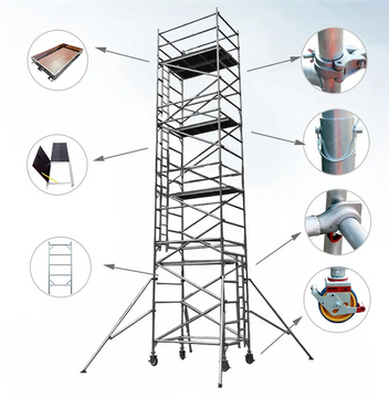 Torre de andamio móvil de aluminio de andamio portátil OEM con ruedas